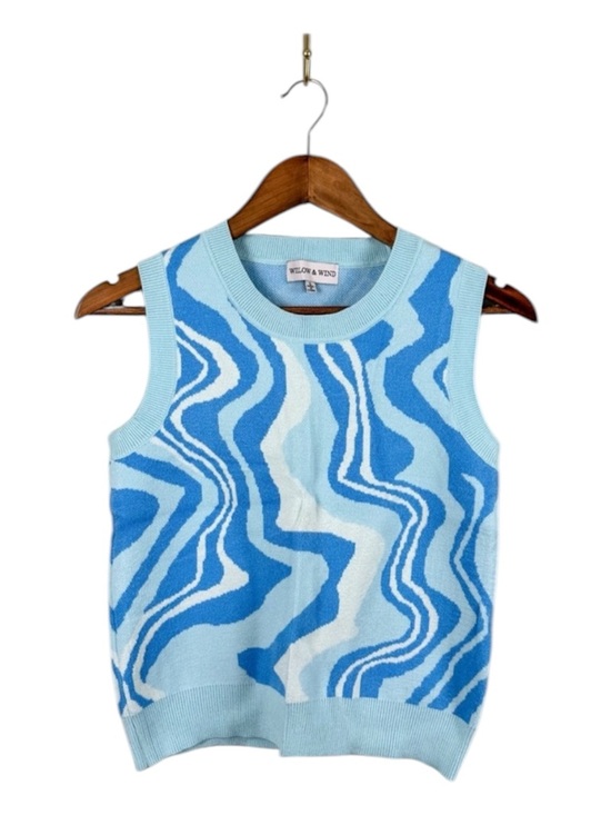 Willow & Wind Sweaters - Abstract Psychedelic Swirl Graphic Retro Knit Crewneck Crop Women Sweater Vest